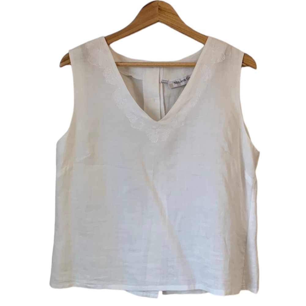 100% Linen Sleeveless White Blouse Vintage Size Large - Picture 1 of 7